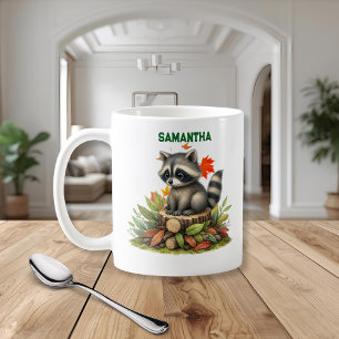 Café Taza de Mapache Taza de Mapache Lindo con Hojas