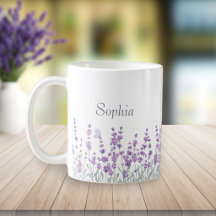 Taza de mariposa floral lavanda púrpura acuarela