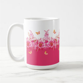 Café Taza de mariposas botánicas rosadas