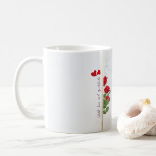 Café Taza de mármol personalizada con rosa roja y nombr
