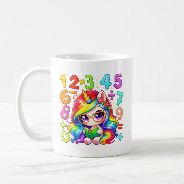 Café Taza de matemáticas con números de unicornio lindo (Izquierda)