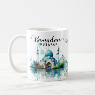 Café Taza de mezquita acuarela Ramadan mubarak