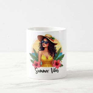 Café Taza de moda de chica con vibraciones de verano tr