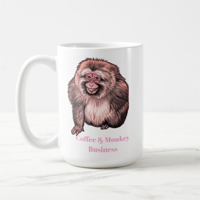 Café Taza de mono sonriente - Personalizable (Izquierda)