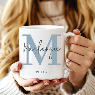 Café Taza de Monograma Azul Personalizada Regalo de Bod