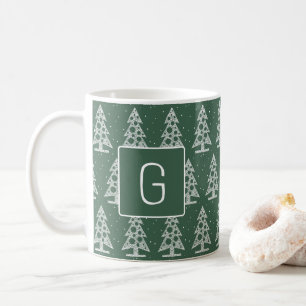 Café Taza de monograma de Navidad personalizada con árb