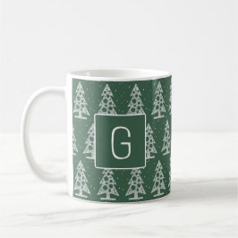 Café Taza de monograma de Navidad personalizada con árb