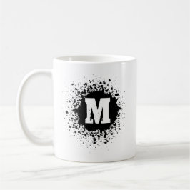 Café Taza de monograma doble con mancha de tinta negra