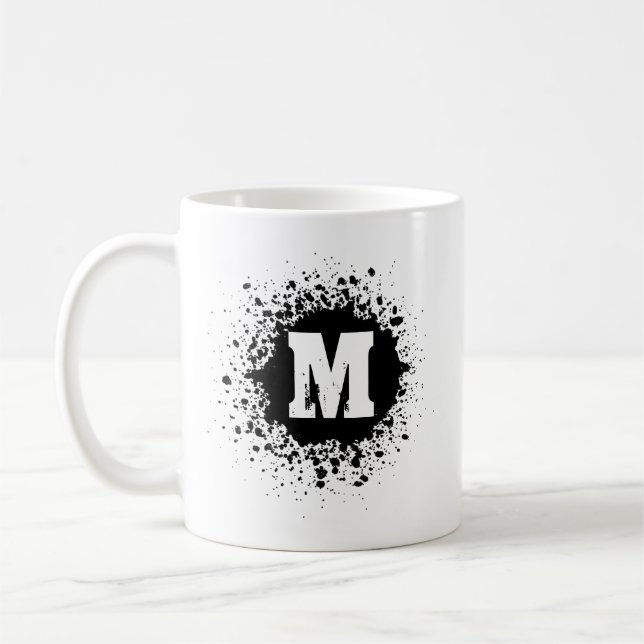 Café Taza de monograma doble con mancha de tinta negra  (Izquierda)