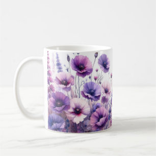 Café Taza de monograma floral púrpura bonita de hibisco