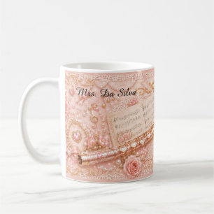 Café Taza de Música Flauta Rosa Floral