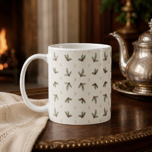 Café Taza de Navidad botánica de marfil Evergreen