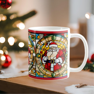 Café Taza de Navidad con arte de vidrio teñido de Sant 