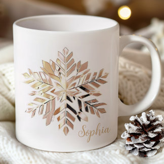 Café Taza de Navidad con Copo de Nieve Dorado | Nombre