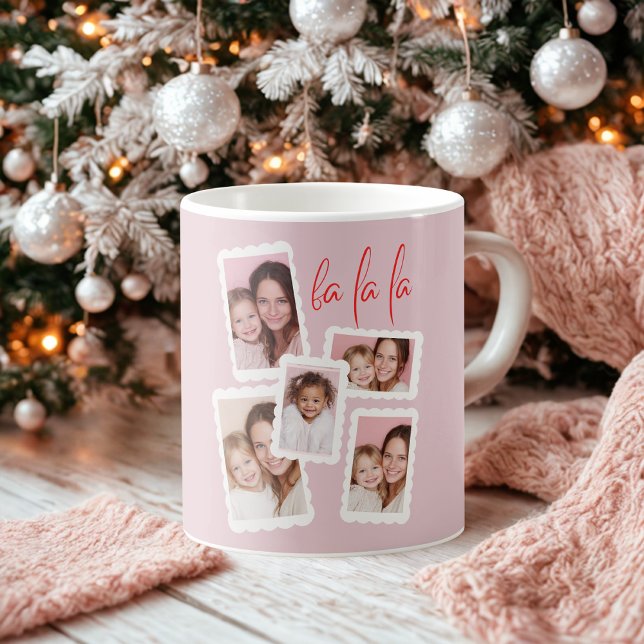 Café Taza de Navidad con Foto Múltiple “Fa La La” Rosa  (Subido por el creador)