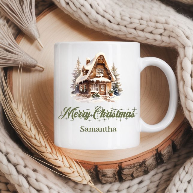 Café Taza de Navidad con nombre personalizado en pastel (Earthy Pastel Christmas Mug Personalized Name)