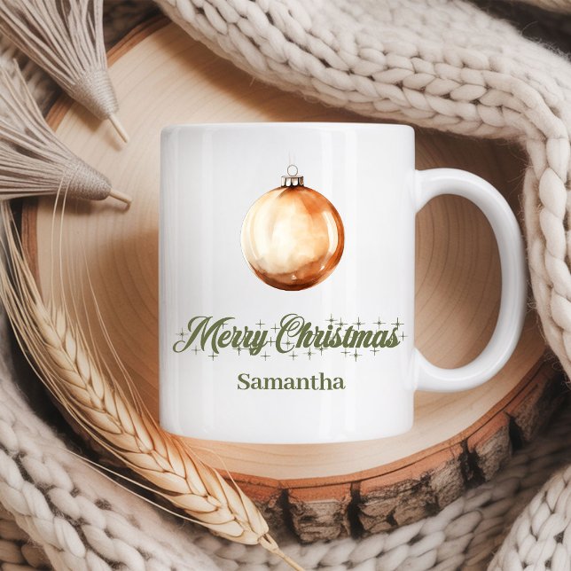 Café Taza de Navidad con nombre personalizado en tonos  (Neutral Earthy Christmas Mug Custom Name)
