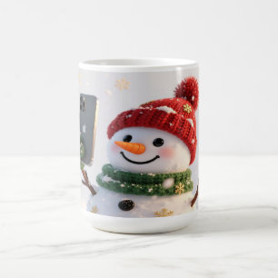 Café Taza de Navidad con selfie de muñeco de nieve