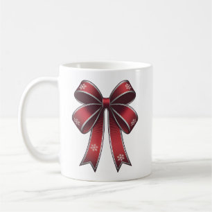 Café Taza de Navidad Coquette Lazo Rojo y Copos de Niev