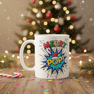 Café Taza de Navidad de arte cómico vibrante Merry Pop