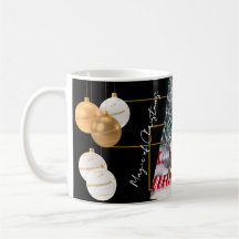 Taza de Navidad de foto personalizada en negro y d