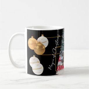 Café Taza de Navidad de foto personalizada en negro y d