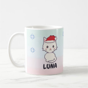 Café Taza de Navidad de Gato Blanco Personalizada
