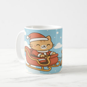 Café Taza de Navidad de gato de Santa Claus volando en