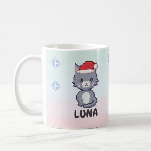 Café Taza de Navidad de gato gris personalizada