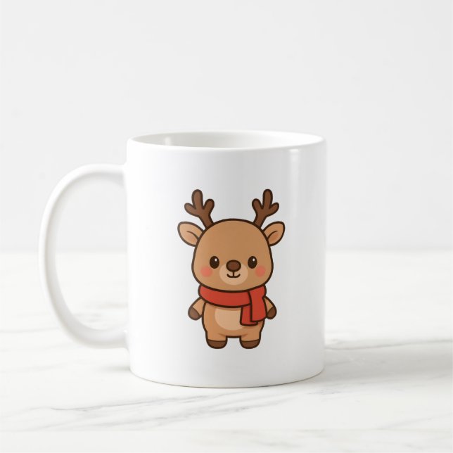 Café Taza de Navidad de Reno Lindo con Bufanda (Izquierda)