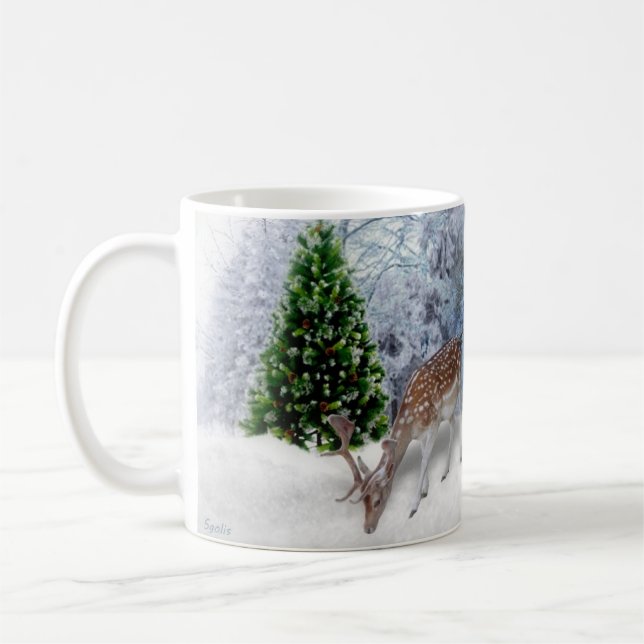 Café Taza de Navidad del Bosque Pacífico con Ciervos (Izquierda)