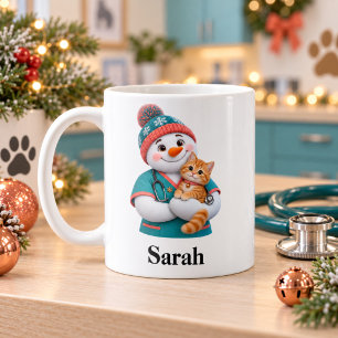 Café Taza de Navidad del veterinario de gato de muñeco