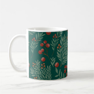 Café Taza de Navidad elegante con bayas rojas