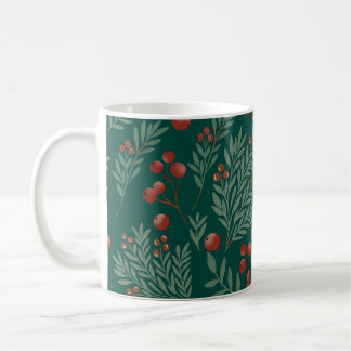 Café Taza de Navidad elegante con bayas rojas