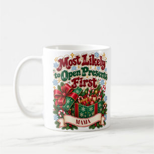 Café Taza de Navidad Más Probable en Abrir Regalos Prim