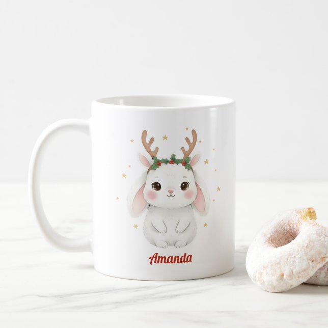 Café Taza de Navidad personalizada de conejo caprichoso (Con donut)