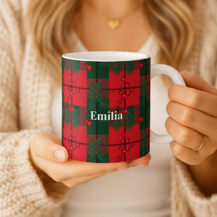 Café Taza de Navidad personalizada de cuadros escoceses
