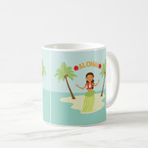 Café Taza de niña hula Aloha de Luau hawaiano lindo