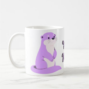 Café Taza de nutria marina morada kawaii de pie
