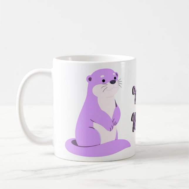 Café Taza de nutria marina morada kawaii de pie (Izquierda)