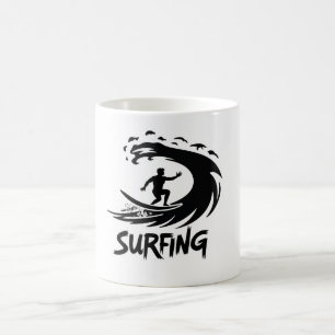 Café Taza de Ola Minimalista Silueta de Surf