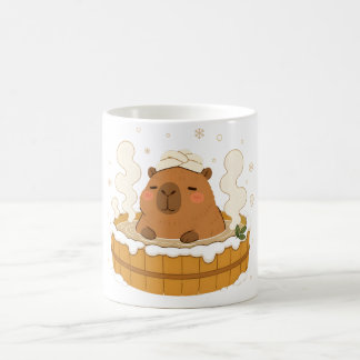 Café Taza de Onsen Invernal de Capybara Lindo en Nieve