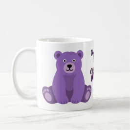 Café Taza de oso de peluche morado sentado Kawaii lindo