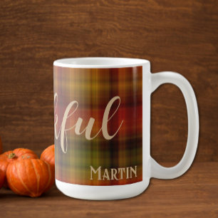 Café Taza de otoño de 15oz con nombre y agradecida en p