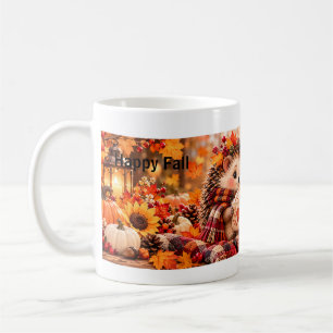 Café Taza de otoño editable de erizo y búho lindos