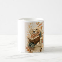 Taza de otoño para leer con perro