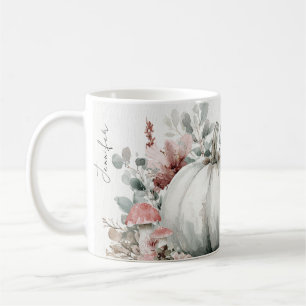 Café Taza de otoño personalizada con calabazas y flores