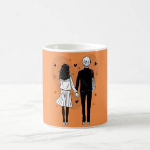 Café Taza de pareja de manga romántico agarrados de la