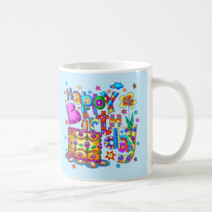 Café Taza de pastel de cumpleaños feliz