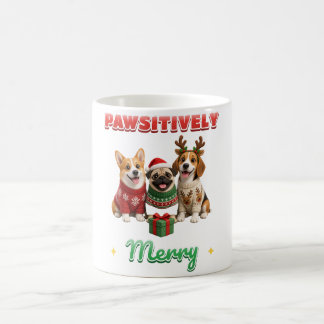 Café Taza de perros con suéteres positivamente navideño